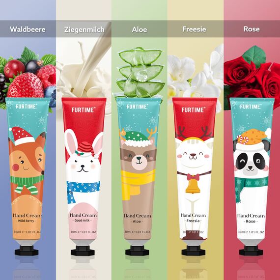 FURTIME Handcreme Mini Set, 10 Pack Handcreme Mini Weihnachten für Sehr Trockene Hände, Weihnachtsgeschenke, Kleine Geschenkset für Frauen und Männer, Hände Fuß Feuchtigkeitscreme