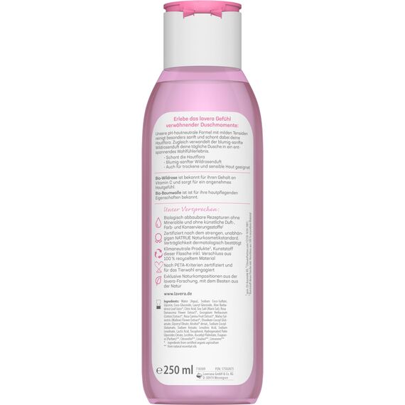 lavera Pflegedusche Verwöhnend - Bio-Wildrose & Bio-Baumwolle - Naturkosmetik - vegan - Duschgel - pH-hautneutral - reinigt besonders sanft - 1 x 250 ml (Packung mit 2)