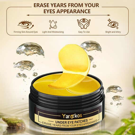 60 Pcs 24K Gold Deep Hydration Feuchtigkeitsspendende Eye Pad Mask, Golden Kollagen Hydrogel Anti Aging Augenpads 30 Paare, Hyaluronsäure Augenmaske Dunkle Augenringe Entfernen, Kollagenaugenmaske