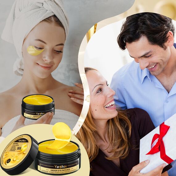 60 Pcs 24K Gold Deep Hydration Feuchtigkeitsspendende Eye Pad Mask, Golden Kollagen Hydrogel Anti Aging Augenpads 30 Paare, Hyaluronsäure Augenmaske Dunkle Augenringe Entfernen, Kollagenaugenmaske