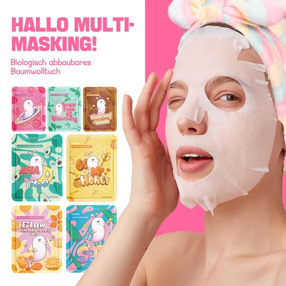 ZealSea Gesichtsmasken, Masken Beauty(21 Stück), Gesichtsmasken Set für Mädchen und Kinder, Feuchtigkeitsspendend/Aufhellend/Beruhigend, für Alle Hauttypen Geeignet