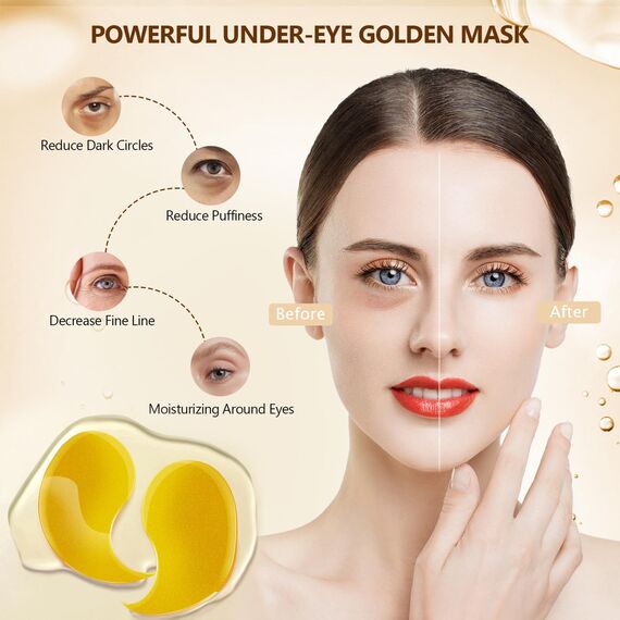 60 Pcs 24K Gold Deep Hydration Feuchtigkeitsspendende Eye Pad Mask, Golden Kollagen Hydrogel Anti Aging Augenpads 30 Paare, Hyaluronsäure Augenmaske Dunkle Augenringe Entfernen, Kollagenaugenmaske