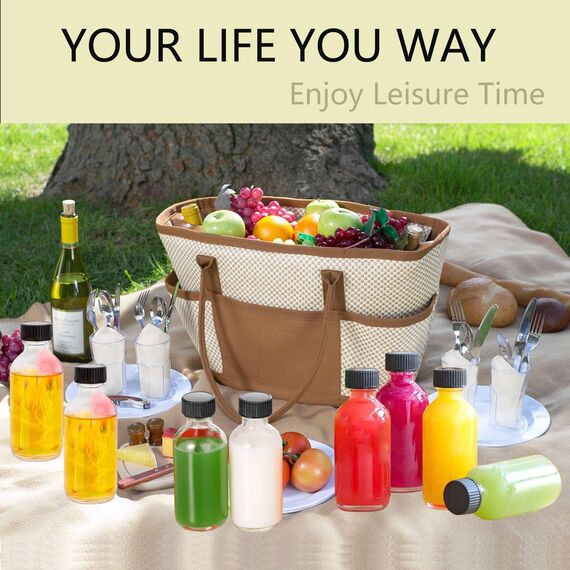 DIDITIME Glasflaschen mit Deckel und 2 Trichtern, kleine Glasbehälter mit Deckel, Gewürzgläser, Saftflaschen, Mini-Reiseflaschen, 60 ml Probenflaschen für Trank, Ingwer-Shots, Öle, 12 Stück