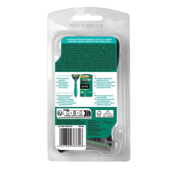 Wilkinson Sword Xtreme 3 Sensitive Einwegrasierer mit 3 weichen Klingen und Aloe Vera & Vitamin E Gleitstreifen 4 Stück