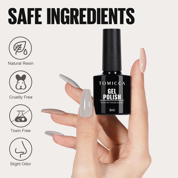 TOMICCA 4 Farben UV Nagellack Nude Set Herbst Natürliche Farbe Gel Nagellack Soak Off UV/LED Geschenk Nicht Giftig und Langlebig Für Starter Nail Art Salon DIY Home, 8ml