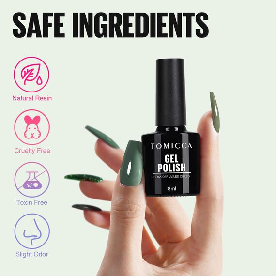 TOMICCA UV Nagellack Grün Set, 4 Farben Dunkelgrün Glitter Gel Nagellack Soak Off UV/LED Nicht Giftig und Langlebig, Weihnachts Set Für Starter Nail Art Salon DIY Home, 8ml