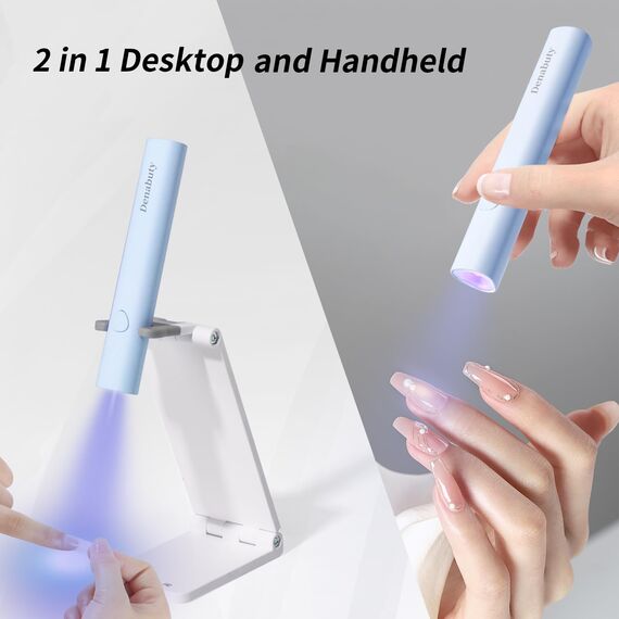 Denabuty UV Lampe für Gelnägel, Mini U V LED Lampe für Nägel Wiederaufladbar mit Ständer Tragbare Kleine UV Nagellampe für Gel Nagellack, zum Aushärten von Nagelkleber & Nail Tips Blau
