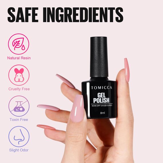 TOMICCA 4 Farben UV Nagellack Rose Nude Weiß Set Gel Nagellack Soak Off UV/LED Geschenk Nicht Giftig und Lange Dauer Für Starter Nail Art Salon DIY Home, 8ml