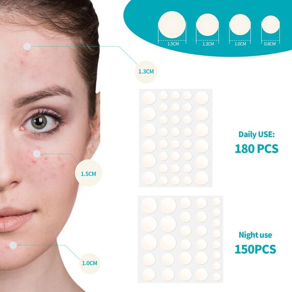 Pack of 330 Pimple Patch Hydrocolloid Plasters Invisible Natural Pimple Patch with Salicylic Acid and Tea Tree Oil Day and Night 2-in-1 Anti Patches Waterproof Breathable Absorption