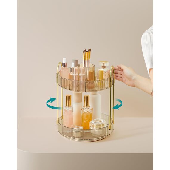 SONGMICS Make-up Organizer drehbar, Kosmetik-Organizer rund, 2 Ebenen, Kosmetik Aufbewahrung, anpassbar, für Schminktisch, Geschenkidee, Champagnergold JKA012A01