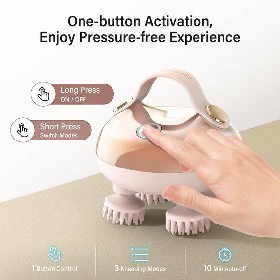 arboleaf Kopfhaut-Massagegerät elektrische Kopfmassage IPX7 wasserdicht mit 8 abnehmbaren Massageköpfen und 3 Massagemodi, handliches Kopfmassagegerät für Entspannung, Tiefenreinigung(rosa)