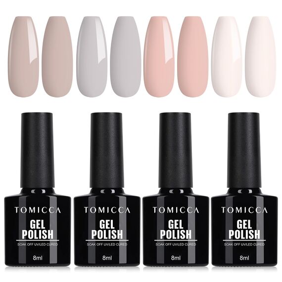 TOMICCA 4 Farben UV Nagellack Nude Set Herbst Natürliche Farbe Gel Nagellack Soak Off UV/LED Geschenk Nicht Giftig und Langlebig Für Starter Nail Art Salon DIY Home, 8ml