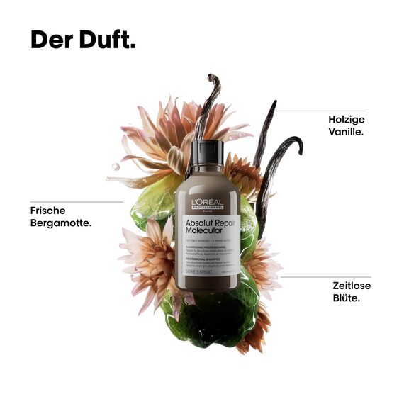 L'Oréal Professionnel Shampoo für strukturgeschädigtes Haar, Zur molekularen Tiefenreparatur, Mit Peptidbondern und 5 Aminosäuren, Serie Expert, Absolut Repair Molecular Shampoo, 300 ml