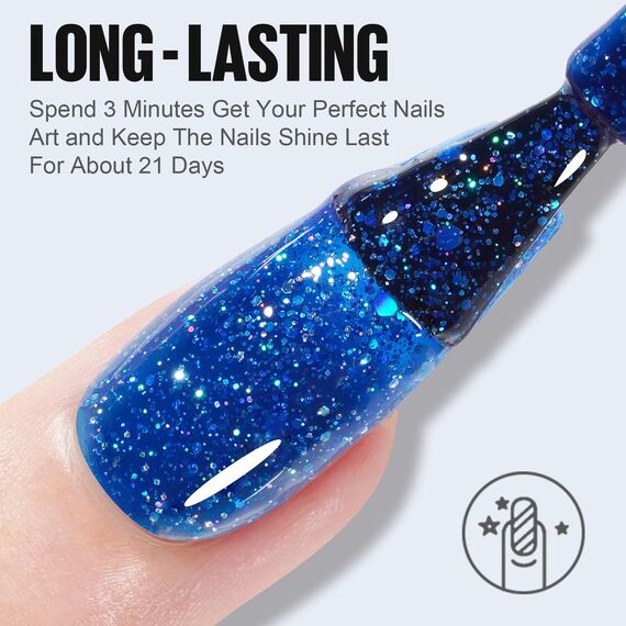 TOMICCA UV Nagellack Blau Glitter Set, 6 Farben Herbst Glitter Gel Nagellack Soak Off UV/LED Geschenk Nicht Giftig und Langlebig Für Starter Nail Art Salon DIY Home, 8ml
