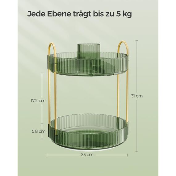 SONGMICS Make-up Organizer drehbar, Kosmetik-Organizer rund, 2 Ebenen, Kosmetik Aufbewahrung, anpassbar, für Schminktisch, Geschenkidee, hellgrün JKA012C01