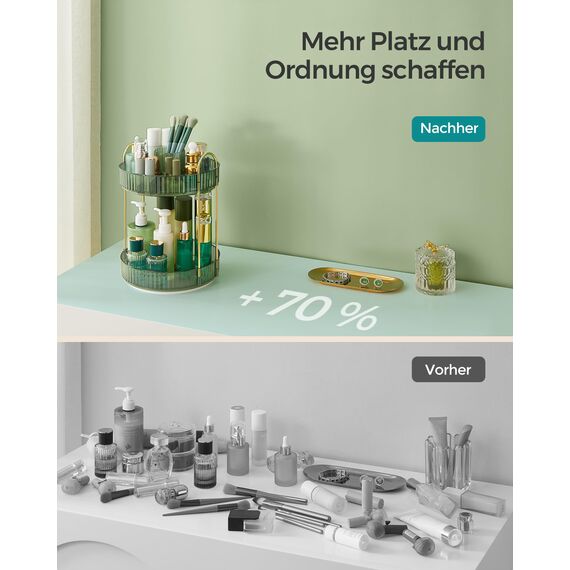 SONGMICS Make-up Organizer drehbar, Kosmetik-Organizer rund, 2 Ebenen, Kosmetik Aufbewahrung, anpassbar, für Schminktisch, Geschenkidee, hellgrün JKA012C01