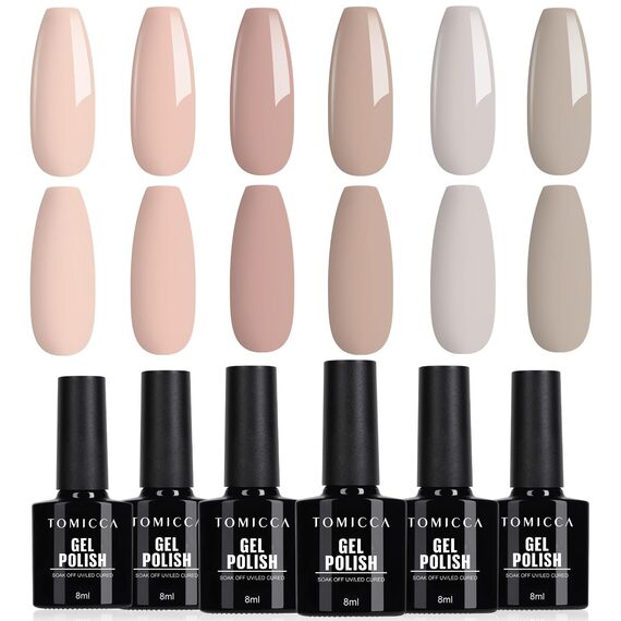 TOMICCA 6 Farben UV Nagellack Nude Set Herbst Natürliche Farbe Gel Nagellack Soak Off Geschenk Nicht Giftig und Langlebig für Starter Nail Art Salon DIY Home, 8ml
