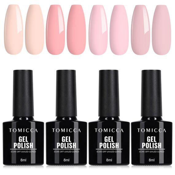 TOMICCA 4 Farben UV Nagellack Rose Nude Weiß Set Gel Nagellack Soak Off UV/LED Geschenk Nicht Giftig und Lange Dauer Für Starter Nail Art Salon DIY Home, 8ml