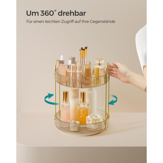 SONGMICS Make-up Organizer drehbar, Kosmetik-Organizer rund, 2 Ebenen, Kosmetik Aufbewahrung, anpassbar, für Schminktisch, Geschenkidee, Champagnergold JKA012A01