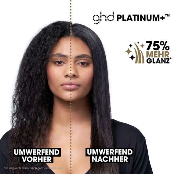 ghd platinum+ black - Intelligenter professioneller Haarglätter, weniger Haarbruch, mehr Glanz und Farbschutz, Ultra-Zone-Technologie, optimale Kämmtemperatur 185ºC homogen