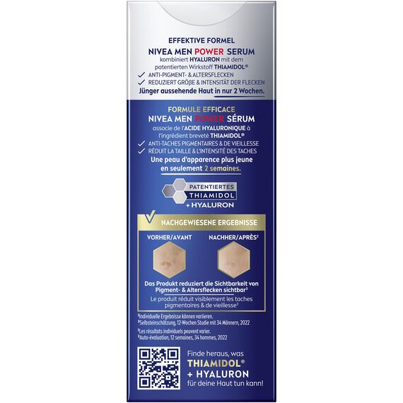 NIVEA MEN Anti-Age 2in1 Power Serum, Gesichtspflege für Männer mit Hyaluron für Anti-Aging-Effekt, Hautpflege mit LUMINOUS630® gegen Alters- und Pigmentflecken (30 ml)