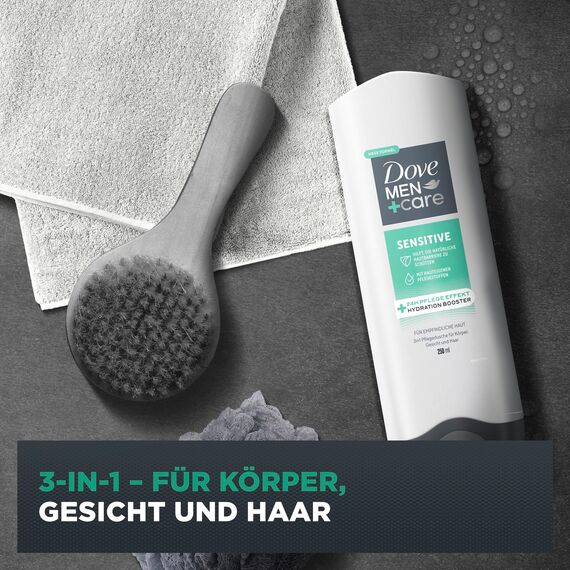 Dove Men+Care 3-in-1 Duschgel Sensitive Duschgel für Körper, Gesicht und Haar für empfindliche Haut 250 ml