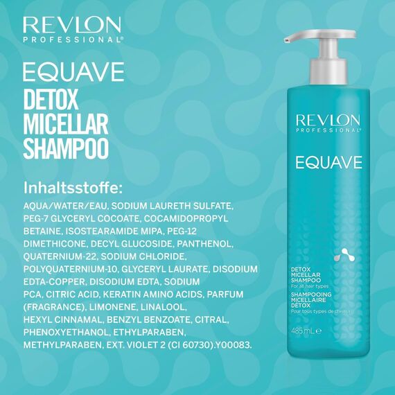 REVLON PROFESSIONAL EQUAVE Detox Micellar Shampoo für alle Haartypen, 485 ml, tiefenreinigendes Mizellen Haarshampoo mit Gel-Textur, Haarpflege für seidige, glänzende Haare