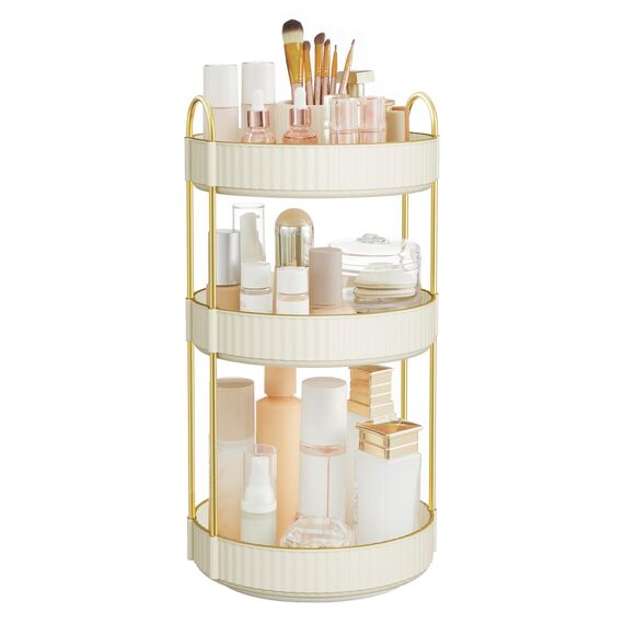 SONGMICS Make-up Organizer drehbar, Kosmetik-Organizer rund, 3 Ebenen, Kosmetik Aufbewahrung, anpassbar, für Schminktisch, Geschenkidee, wolkenweiß JKA011W01
