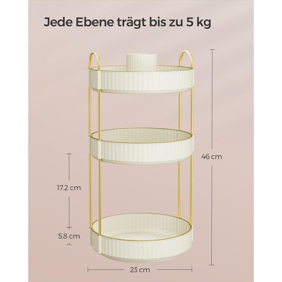 SONGMICS Make-up Organizer drehbar, Kosmetik-Organizer rund, 3 Ebenen, Kosmetik Aufbewahrung, anpassbar, für Schminktisch, Geschenkidee, wolkenweiß JKA011W01