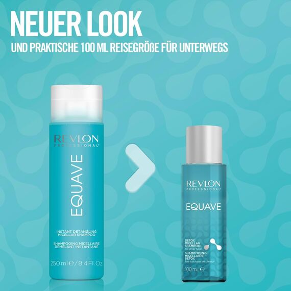 REVLON PROFESSIONAL EQUAVE Detox Micellar Shampoo für alle Haartypen, 100 ml, tiefenreinigendes Mizellen Haarshampoo mit Gel-Textur, Haarpflege für seidige, glänzende Haare
