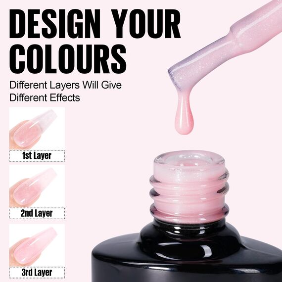 TOMICCA Semi-permanenter Nagellack, 4 Farben (transparent, Rosa, Weiß), Pailletten, UV-Gel-Lack, Soak-Off, UV/LED, 8 ml