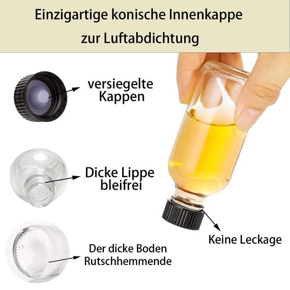 DIDITIME Saftflaschen mit Deckel und Edelstahl-Trichtern, Wellness-Ingwer-Shot-Flaschen, Mini-Reiseflaschen, 60 ml kleine Gläser mit Deckel für Trank, Ingwer-Shots, Öle, Saft, 6 Stück