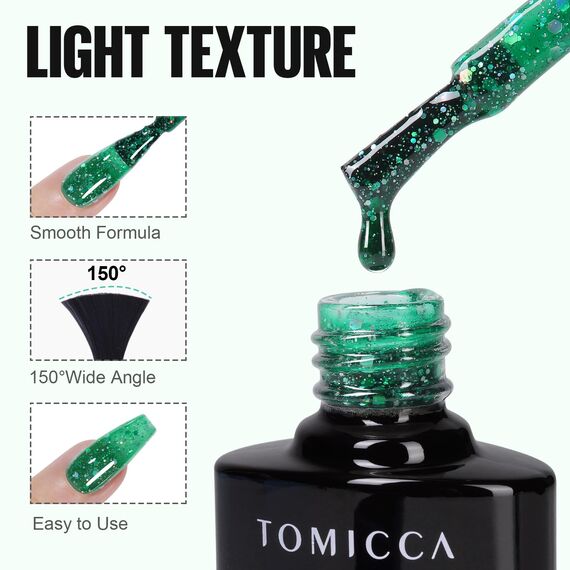 TOMICCA UV Nagellack Blau Grün Glitter Set, 6 Farben Herbst Glitter Gel Nagellack Soak Off UV/LED Geschenk Nicht Giftig und Langlebig, Weihnachts Set Für Starter Nail Art Salon DIY Home, 8ml