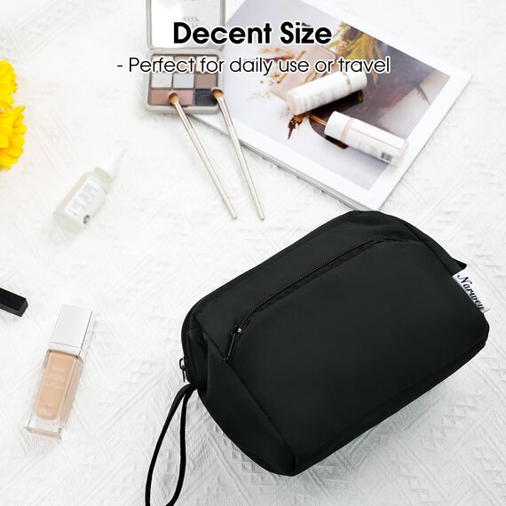 Narwey Kulturtasche Damen Kulturbeutel Kosmetiktasche Schminktasche Reise Make-up-Tasche mit Weit Offener Tasche für Damen Frauen (Schwarz)