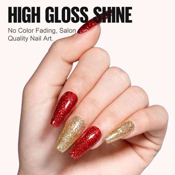 TOMICCA UV Nagellack Glitzer Set, 4 Farben Rot Weiß Schwarz Glitter Gel, Soak-Off UV/LED Schellack für Nagelstudio und DIY Maniküre zu Hause, 8ML