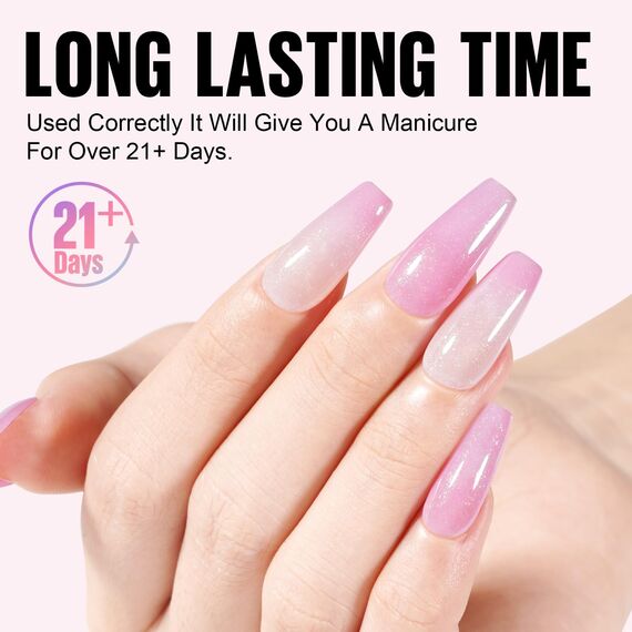 TOMICCA Semi-permanenter Nagellack, 4 Farben (transparent, Rosa, Weiß), Pailletten, UV-Gel-Lack, Soak-Off, UV/LED, 8 ml