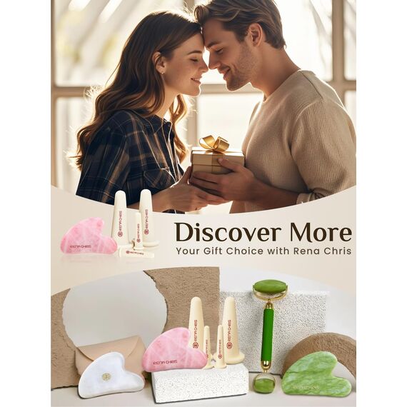 Rena Chris Gesichts-Schröpfen Set & Gua Sha Werkzeug - Silikon Schröpfgläser & Rosenquarz Gua Sha Stein für natürliche Hautpflege und Lippenaufpolsterung (Rosa)