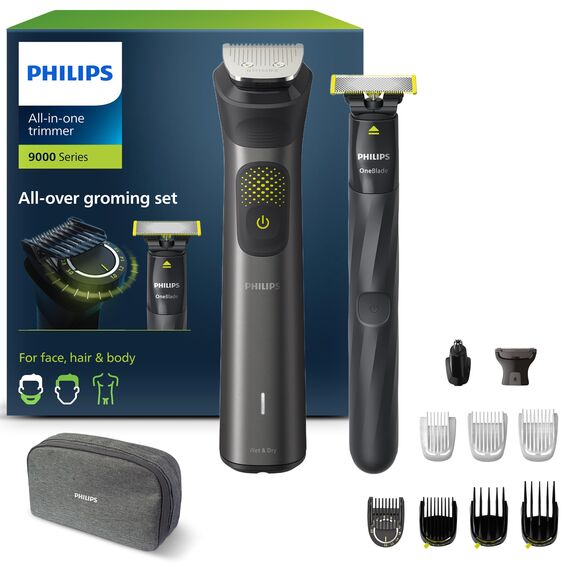 Philips Multigroom Series 9000, 13-in-One-Barttrimmer und Haarschneider inkl. OneBlade, für Gesicht, Kopf und Körper, 27 Längeneinstellungen (0.2-20 mm), schwarz (Modell MG9530/15)