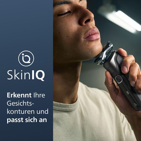 PHILIPS Shaver Series 5000 – Elektrischer Nass- & Trockenrasierer in Carbongrau mit 1 integrierten ausklappbaren Trimmer, weicher Tasche, Schutzkappe & Ladestation (Modell S5887/13)