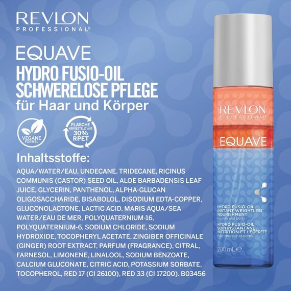 REVLON PROFESSIONAL EQUAVE Hydro Fusio-Oil, 200 ml, 3-Phasen Leave in Conditioner, schwerelose Pflege für Haar und Körper, Feuchtigkeit & Geschmeidigkeit für Haut und Haare, vegan