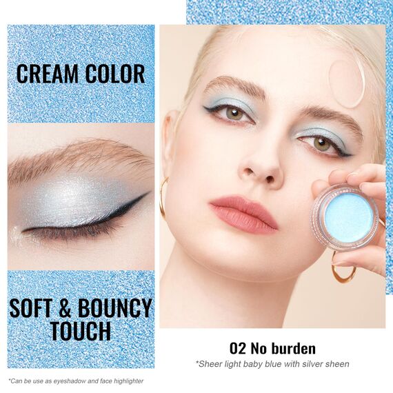 Oulac Glitzer Lidschatten Blau| Lidschatten & Highlighter Duo| Wasserfest & Langlebig| Transparent Glitzer Finish| Verblendbares & Faltenfreies Augen-Makeup| Vegan |06g (02)