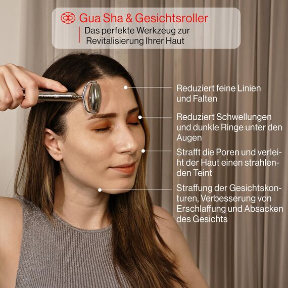 Rena Chris Gua Sha und Edelstahl Gesichtsroller, Manuelles Gesichtsmassagegerät und GuaSha Werkzeug, Jawline formen und Schwellungen reduzieren, Hautpflege Geschenk (Silber)
