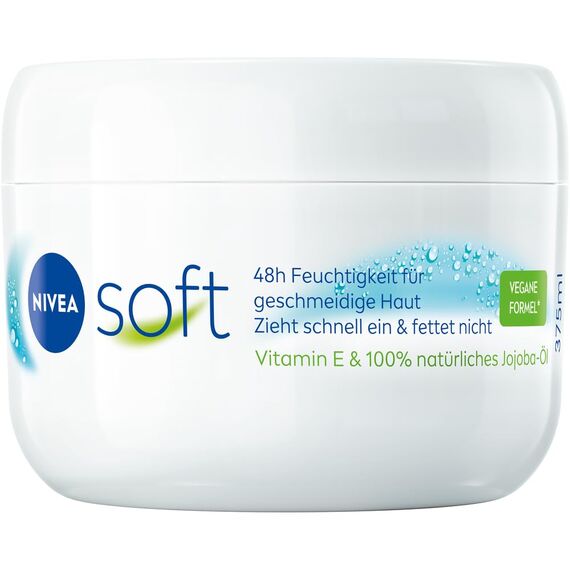 NIVEA Soft Erfrischende Feuchtigkeitscreme, leichte Creme mit Vitamin E und 100% natürlichem Jojoba-Öl, schnell einziehende Hautcreme für intensive Feuchtigkeit (375 ml)