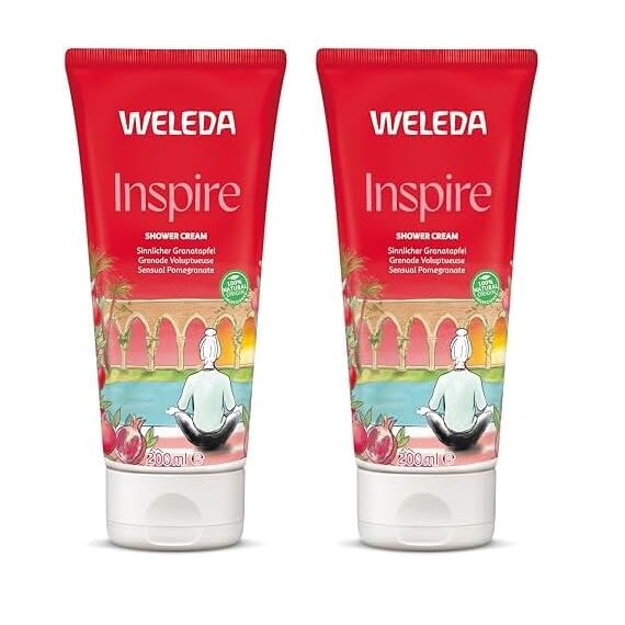 WELEDA Bio Inspire Duschgel vegan - Naturkosmetik Granatapfel Duschseife für Frauen & Männer mit Orange/Vanille Duft, Natürliche Hautpflege Dusche zur Reinigung von Gesicht & Körper (1x 200ml)