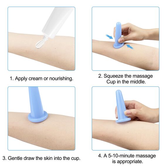 Frevoitna 4 Stück Schröpfen Cups Silikon, Saugglocke Massage Tools, Schröpfgläser Therapieset Blau, Anti Cellulite Becher Vakuum Saugnapf, Gesicht Schröpfkopf für Hals Körper Augen Schröpfen Massage