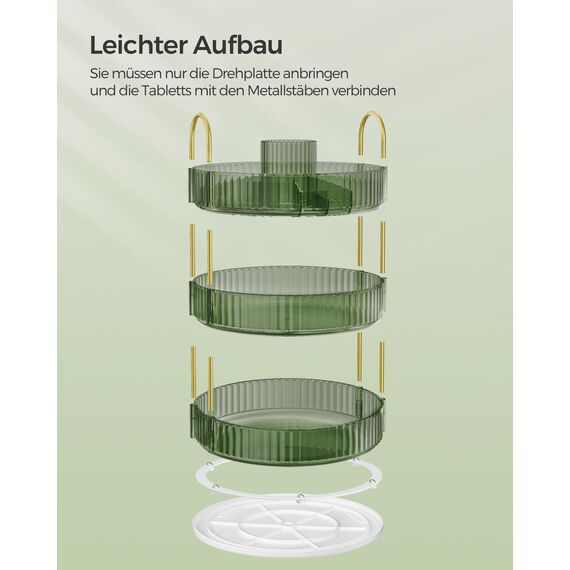 SONGMICS Make-up Organizer drehbar, Kosmetik-Organizer rund, 3 Ebenen, Kosmetik Aufbewahrung, anpassbar, für Schminktisch, Geschenkidee, Hellgrün JKA011C01