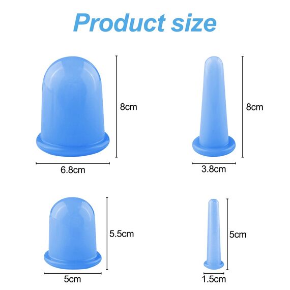 Frevoitna 4 Stück Schröpfen Cups Silikon, Saugglocke Massage Tools, Schröpfgläser Therapieset Blau, Anti Cellulite Becher Vakuum Saugnapf, Gesicht Schröpfkopf für Hals Körper Augen Schröpfen Massage