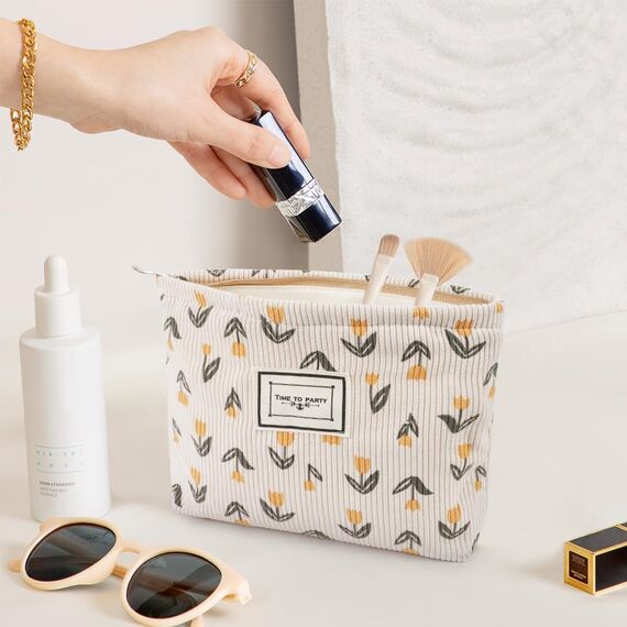 Aucuu Kulturtasche Cord, Multifunktionaler Kosmetiktasche Mit Großer Kapazität, Waschtasche Für Reisen, Kulturbeutel Schminktasche Taschen Organizer