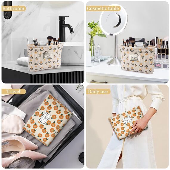 Aucuu Kulturtasche Cord, Multifunktionaler Kosmetiktasche Mit Großer Kapazität, Waschtasche Für Reisen, Kulturbeutel Schminktasche Taschen Organizer