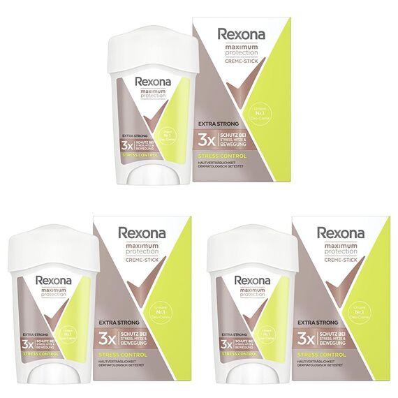 Rexona Maximum Protection Deo Creme Stress Control Anti Transpirant mit 3x Schutz bei Stress, Hitze & Bewegung 45 ml (Packung mit 3)